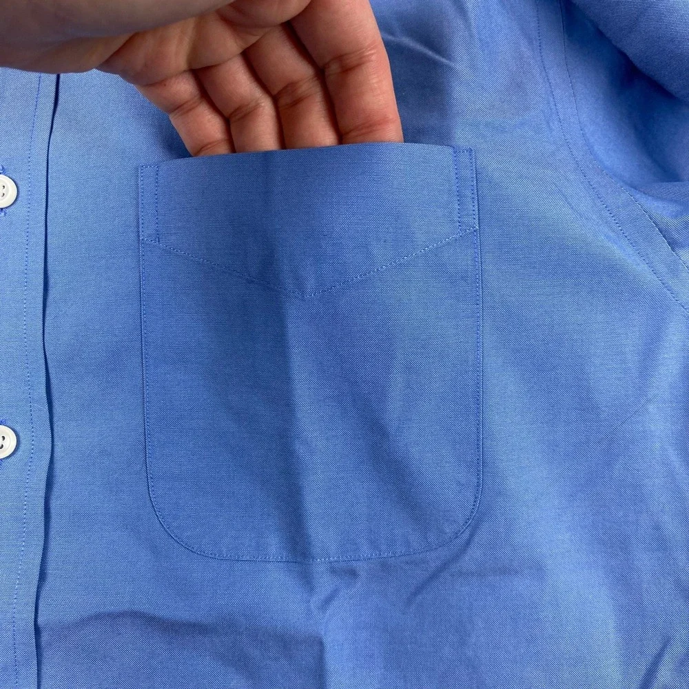 L.L.Bean Mens 15.5-33 Button Down Shirt Blue Wrinkle Free Slightly Fitted